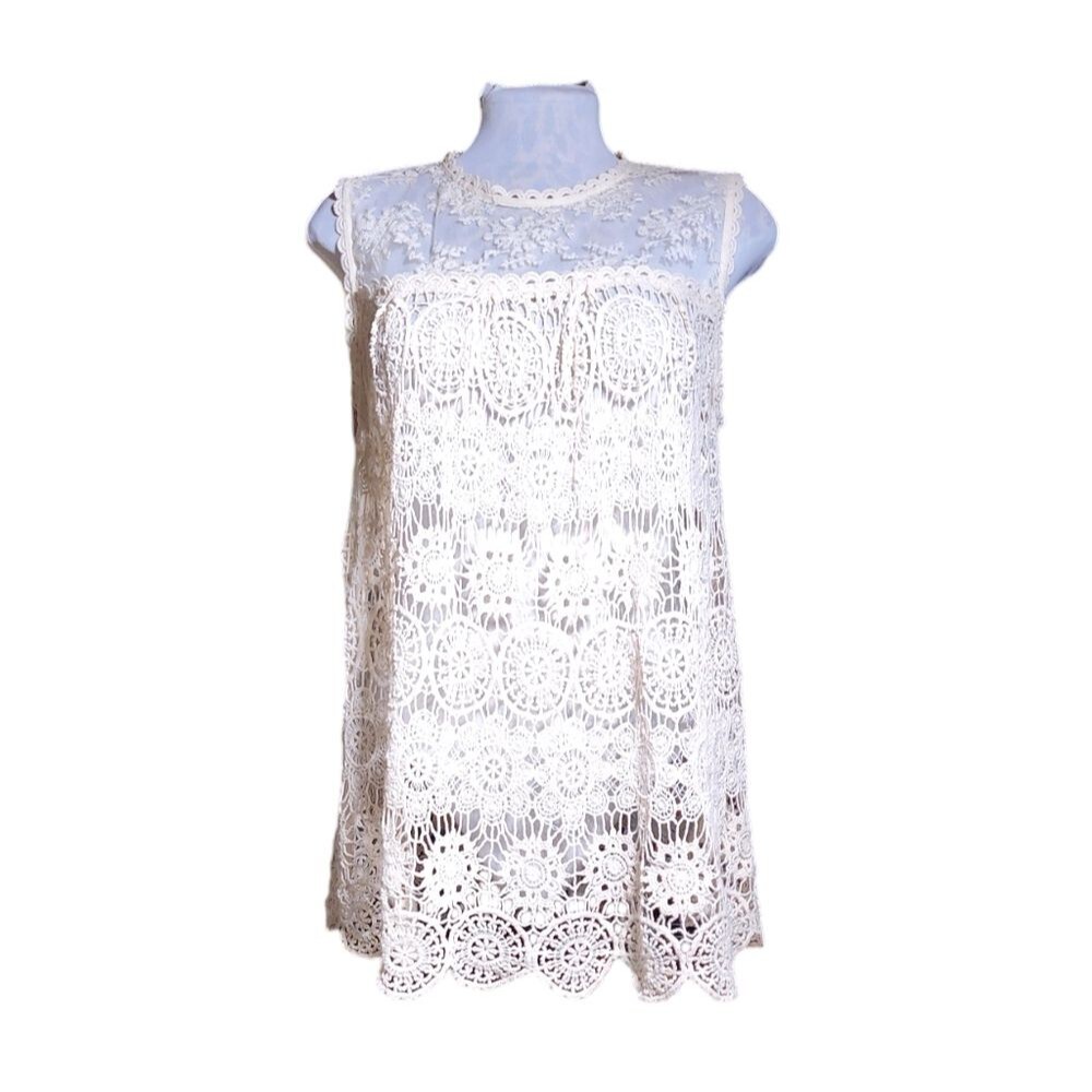 Esley Off White Lace & Crochet Sleeveless Blouse Size L